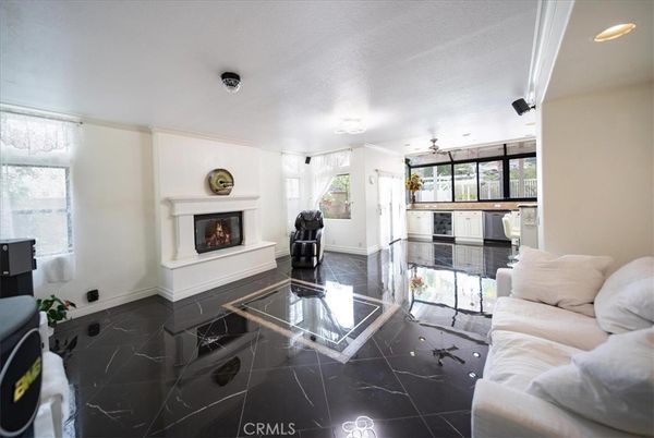 Fireplace, Interior, Living room, Marble, Recessed Lighting