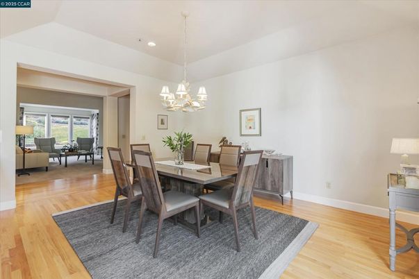 Chandelier, Dining room, Interior, Living room, Pendant Lights, Recessed Lighting, Wood Texture Flooring