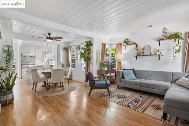 Dining room, Interior, Kitchen, Living room, Recessed Lighting, Stainless Steel Appliances, Wood Texture Flooring