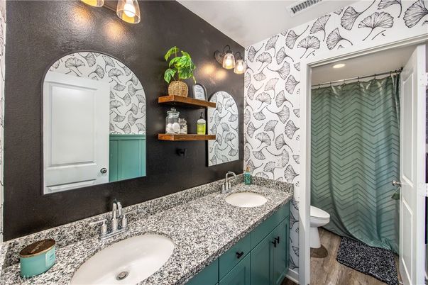Bathroom, Dual Sink Vanities, Interior, Wood Texture Flooring