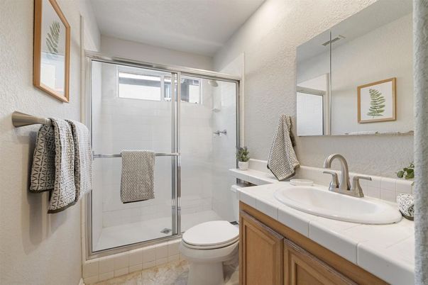Bathroom, Glass Shower, Interior, Tile Countertops
