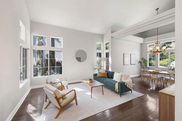 Dining room, Interior, Living room, Pendant Lights, Wood Texture Flooring