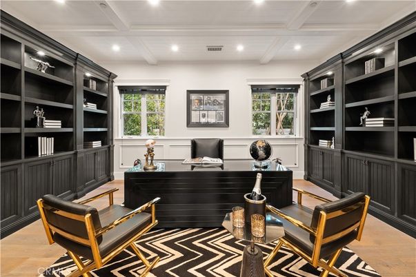 Home Office, Interior, Recessed Lighting, Wood Texture Flooring
