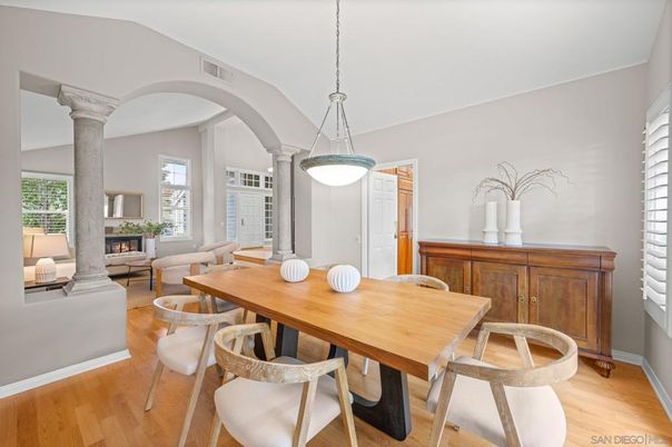 Dining room, Fireplace, Interior, Living room, Pendant Lights, Wood Texture Flooring
