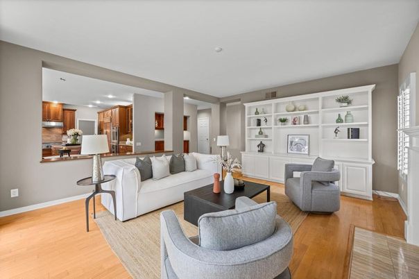 Interior, Kitchen, Living room, Recessed Lighting, Wood Texture Flooring