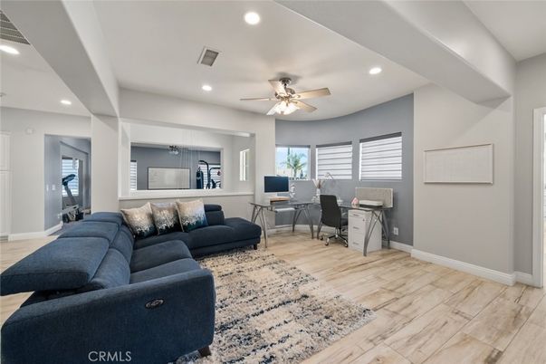Home Office, Interior, Living room, Recessed Lighting, Wood Texture Flooring