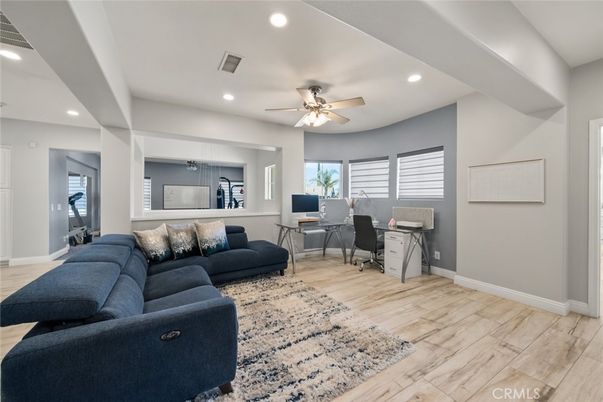 Home Office, Interior, Living room, Recessed Lighting, Wood Texture Flooring