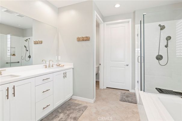 Bathroom, Dual Sink Vanities, Glass Shower, Interior, Recessed Lighting