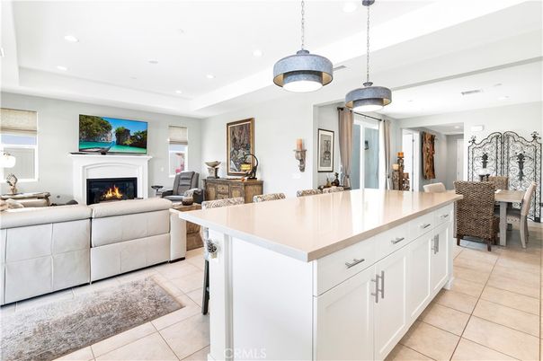 Dining room, Fireplace, Interior, Living room, Pendant Lights, Recessed Lighting