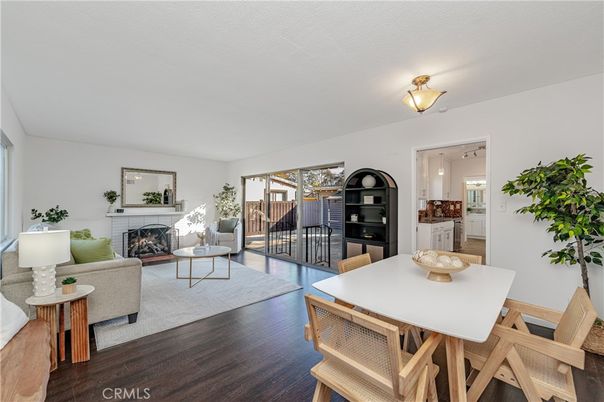 Dining room, Fireplace, Interior, Living room, Wood Texture Flooring