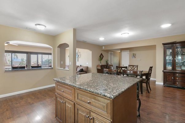 Dining room, Interior, Recessed Lighting, Wood Texture Flooring