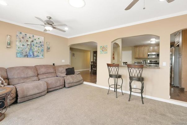 Interior, Kitchen, Living room, Recessed Lighting, Stainless Steel Appliances, Wood Texture Flooring