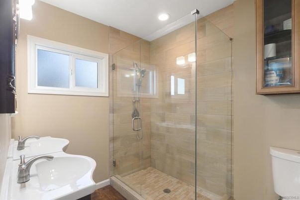 Bathroom, Glass Shower, Interior, Recessed Lighting