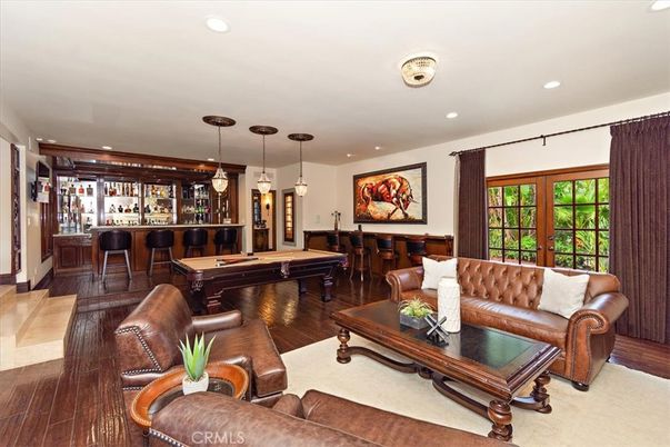Billiard Table, Game Room, Interior, Living room, Pendant Lights, Recessed Lighting, Wood Texture Flooring