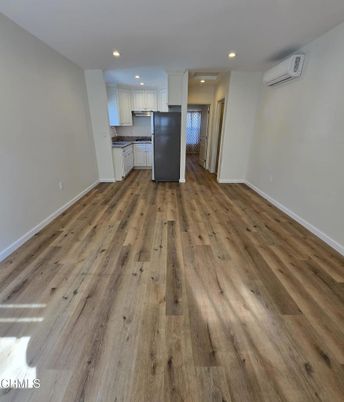 Empty room, Interior, Kitchen, Recessed Lighting, Wood Texture Flooring