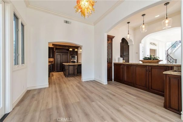 Chandelier, Interior, Kitchen, Pendant Lights, Wood Texture Flooring