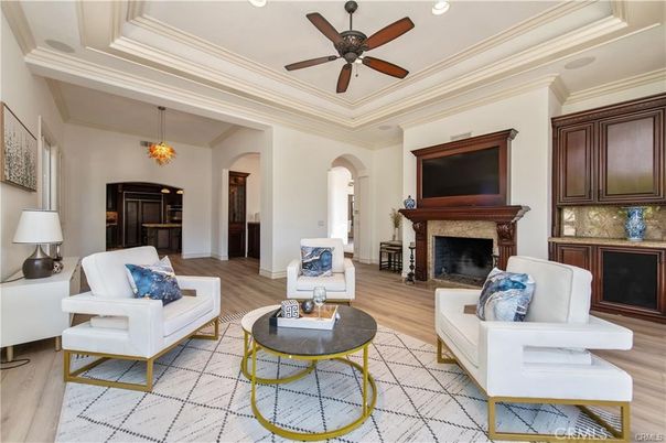 Fireplace, Interior, Living room, Pendant Lights, Recessed Lighting, Wood Texture Flooring