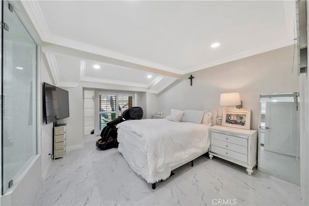 Bedroom, Interior, Marble, Recessed Lighting