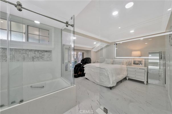 Bathroom, Bedroom, Glass Shower, Interior, Marble, Recessed Lighting