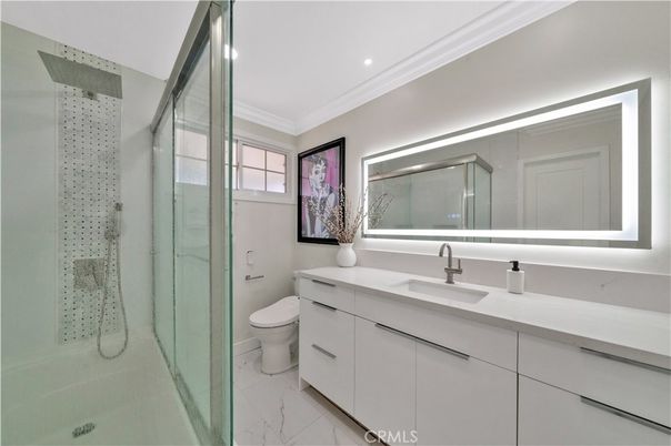 Bathroom, Glass Shower, Interior, Marble, Recessed Lighting