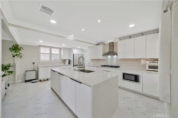 Interior, Kitchen, Marble, Recessed Lighting, Stainless Steel Appliances