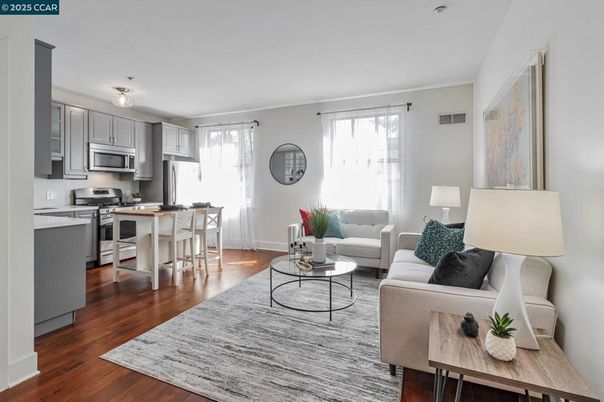 Dining room, Interior, Kitchen, Living room, Stainless Steel Appliances, Wood Texture Flooring