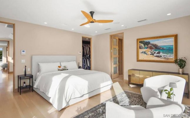 Bedroom, Interior, Recessed Lighting, Wood Texture Flooring