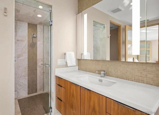Bathroom, Glass Shower, Interior, Recessed Lighting