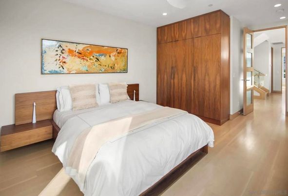 Bedroom, Interior, Recessed Lighting, Wood Texture Flooring