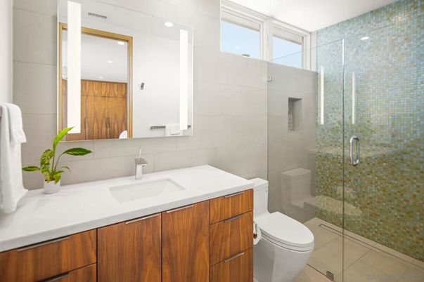 Bathroom, Glass Shower, Interior, Recessed Lighting