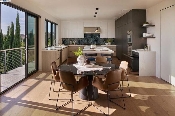 Dining room, Interior, Kitchen, Pendant Lights, Wood Texture Flooring