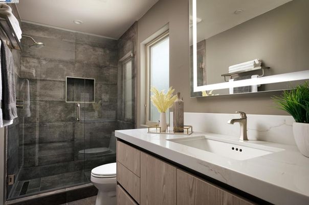 Bathroom, Glass Shower, Interior, Recessed Lighting