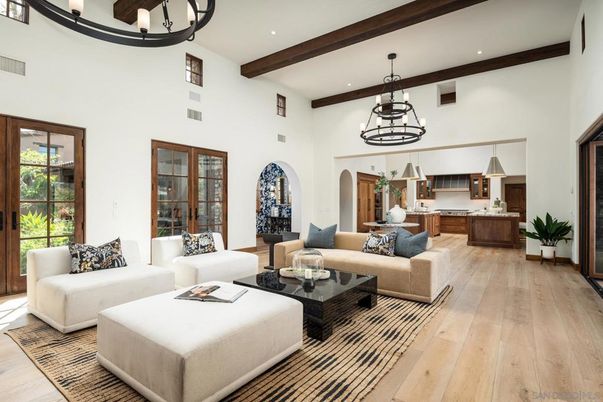 Interior, Kitchen, Living room, Pendant Lights, Recessed Lighting, Wooden Beams, Wood Texture Flooring
