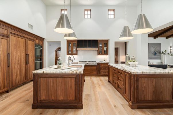 Interior, Kitchen, Pendant Lights, Stainless Steel Appliances, Wood Texture Flooring