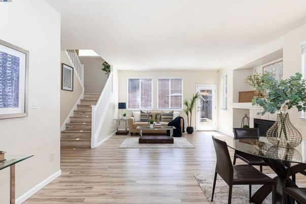 Dining room, Fireplace, Interior, Living room, Wood Texture Flooring