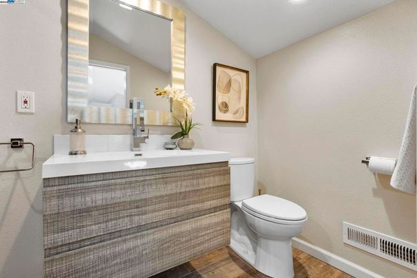 Bathroom, Interior, Recessed Lighting, Wood Texture Flooring