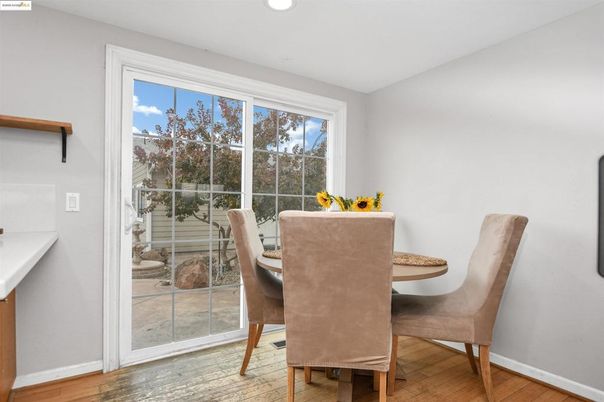Dining room, Interior, Recessed Lighting, Wood Texture Flooring