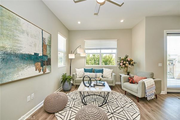 Interior, Living room, Recessed Lighting, Wood Texture Flooring