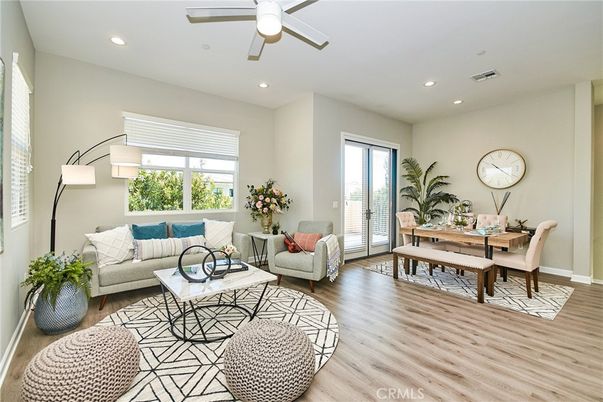 Dining room, Interior, Living room, Recessed Lighting, Wood Texture Flooring