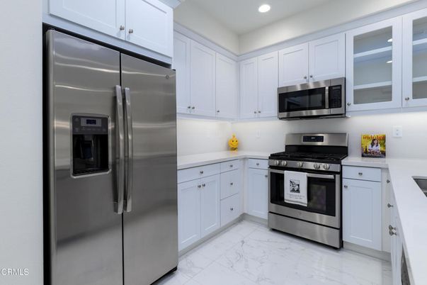 Interior, Kitchen, Marble, Recessed Lighting, Stainless Steel Appliances