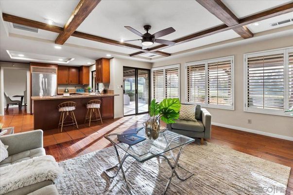 Interior, Kitchen, Living room, Recessed Lighting, Stainless Steel Appliances, Wooden Beams, Wood Texture Flooring