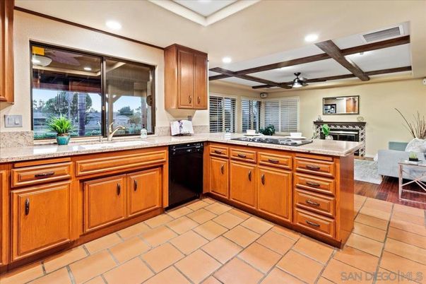 Fireplace, Interior, Kitchen, Living room, Recessed Lighting, Wooden Beams