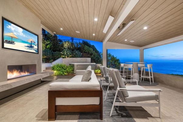 Exterior, Fireplace, Interior, Recessed Lighting, Water, Wooden Ceilings