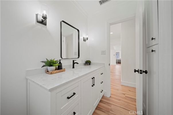 Bathroom, Dual Sink Vanities, Interior, Wood Texture Flooring