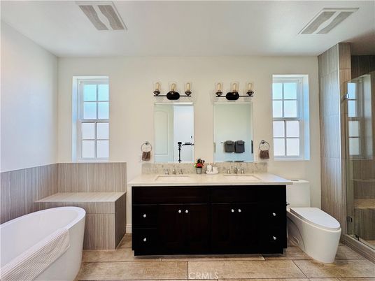 Bathroom, Dual Sink Vanities, Free Standing Baths, Glass Shower, Interior