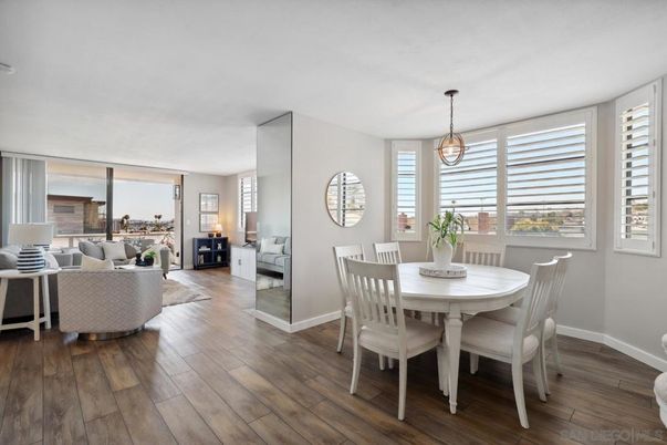 Dining room, Interior, Living room, Pendant Lights, Wood Texture Flooring