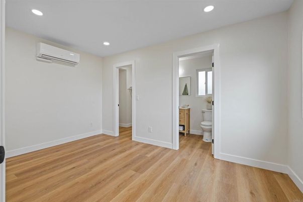 Bathroom, Empty room, Interior, Recessed Lighting, Wood Texture Flooring