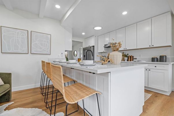 Interior, Kitchen, Recessed Lighting, Wood Texture Flooring