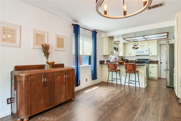 Interior, Kitchen, Pendant Lights, Stainless Steel Appliances, Wood Texture Flooring