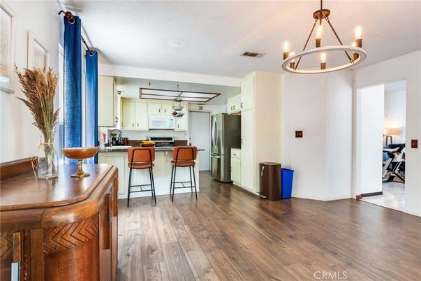 Chandelier, Interior, Kitchen, Pendant Lights, Wood Texture Flooring